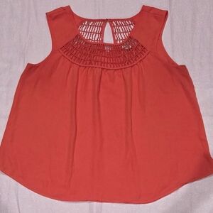 Eyeshadow Coral Red Crochet Yoke Tank Top